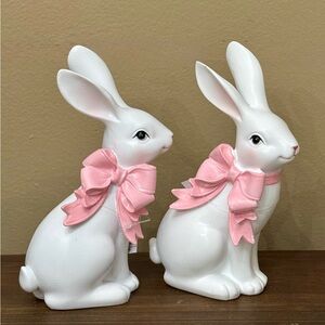 White Bunny Figurines with Pink Bows